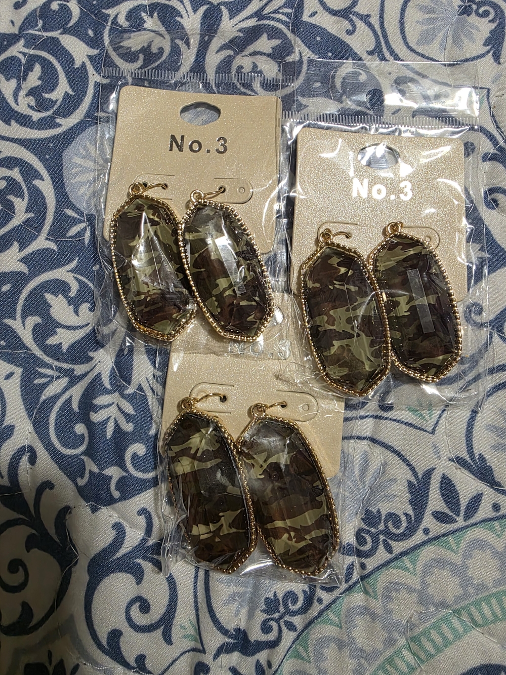 Gold-Trim Camouflage Drop Earrings - Women Jewelry 1 Pair